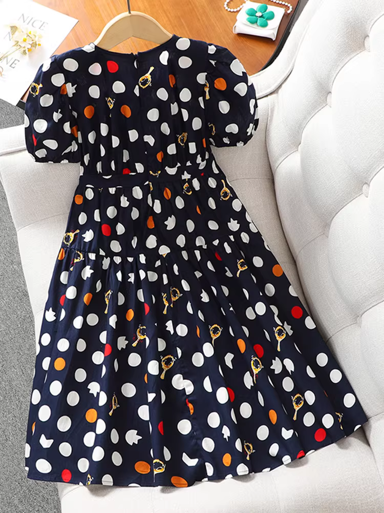 Váy bé gái mùa hè mới phong cách Hàn Quốc váy dài chấm bi trẻ em tay phồng váy công chúa cotton nguyên chất cho trẻ em lớn