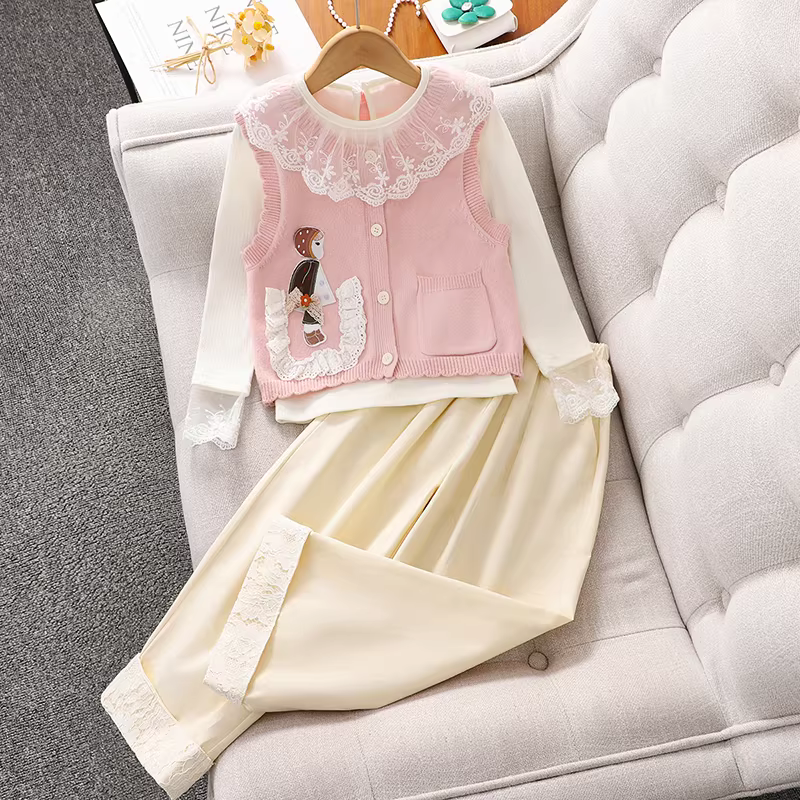 Áo gile bé gái xuân thu 2025 kiểu mới, áo len dệt kim cho bé gái lớn, áo kiểu thường ngày mùa thu