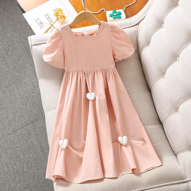 Váy trái tim cho bé gái Váy mùa hè 2024 phong cách mới Váy công chúa cao cấp cho bé gái Váy dài cổ vuông mùa hè cho trẻ em