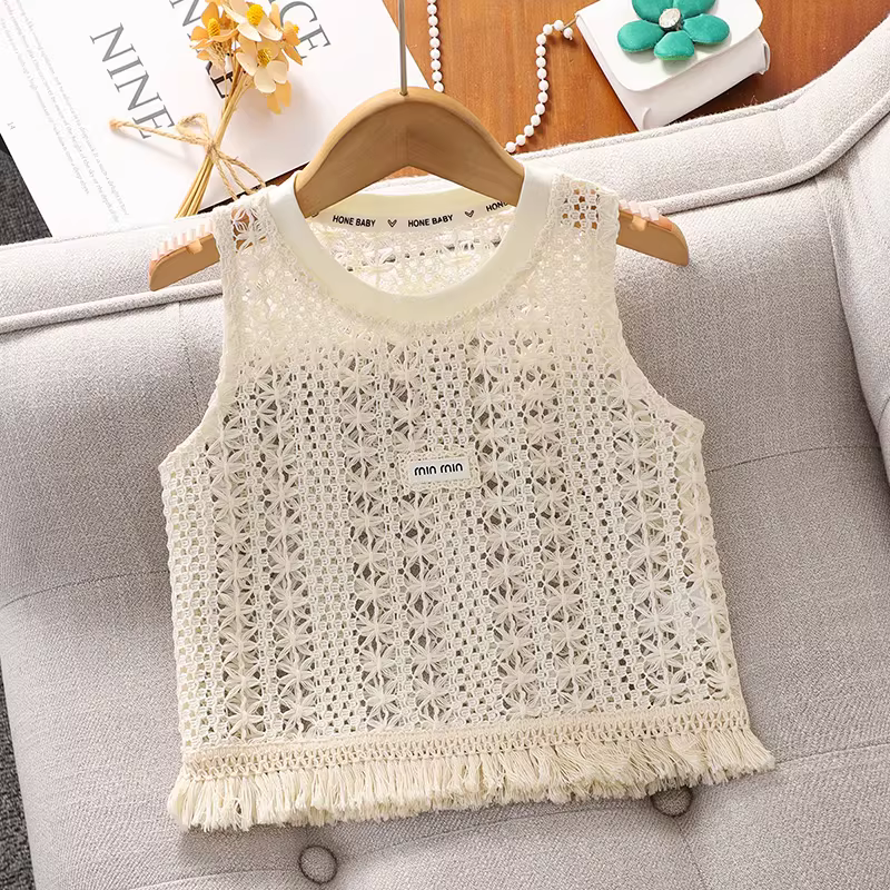 Bộ ba món váy yếm không tay dành cho bé gái, váy mùa hè sành điệu, áo vest thường ngày cho trẻ em, bộ đồ đi nghỉ hè cho bé gái