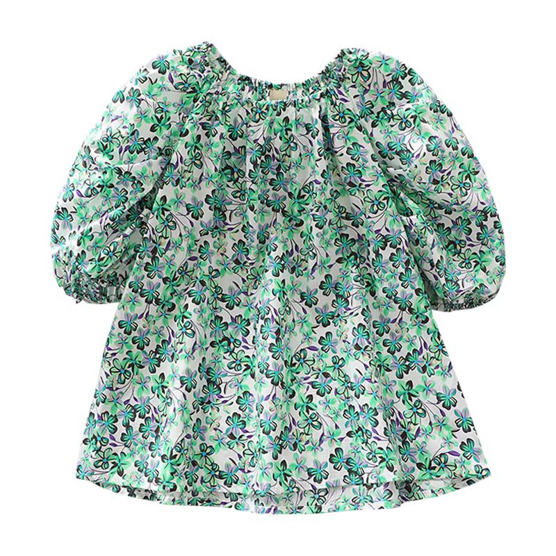 Áo sơ mi babydoll cho bé gái, phong cách mùa hè mới, áo sơ mi hoa một vai cho trẻ em, áo cotton nguyên chất ngắn tay rộng rãi mùa hè cho trẻ lớn