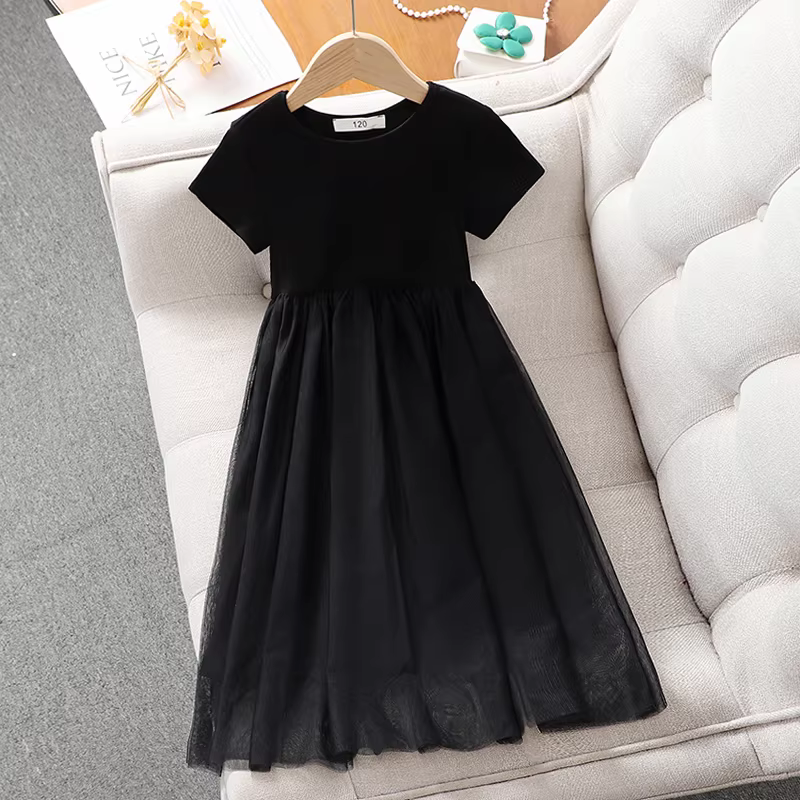 Váy bé gái hè 2025, váy hè trẻ em mới, váy lưới ngắn tay kiểu công chúa, váy ôm dáng cho bé gái mùa hè