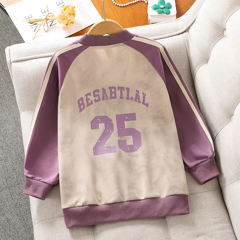 Áo khoác bóng chày cho bé gái mùa thu phong cách mới áo khoác rộng rãi mùa xuân và mùa thu quần áo trẻ em thể thao áo dài tay thường ngày