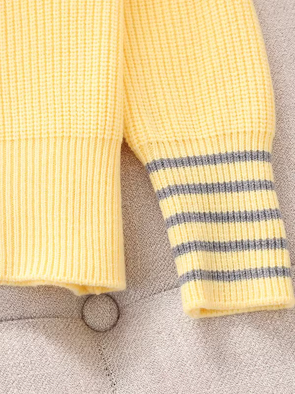 Áo len cổ trụ màu xanh hải quân cho bé gái, kiểu mới xuân thu 2025, áo khoác dệt kim phong cách preppy cho bé gái, áo dài tay mùa xuân cho trẻ em