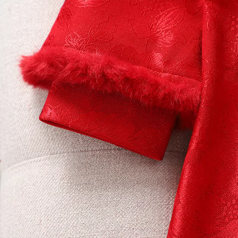 Váy sườn xám đỏ dành cho bé gái Trang phục năm mới Trang phục mùa đông Quần áo năm mới dành cho bé gái lớn hơn Bộ đồ Tang Váy Hanfu