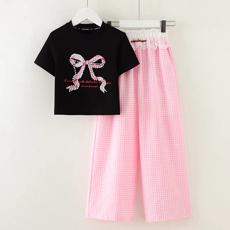 Áo thun bé gái tay ngắn kiểu mới hè 2025, áo kiểu dáng xu hướng, áo mỏng, áo thun bé gái lớn mặc hè