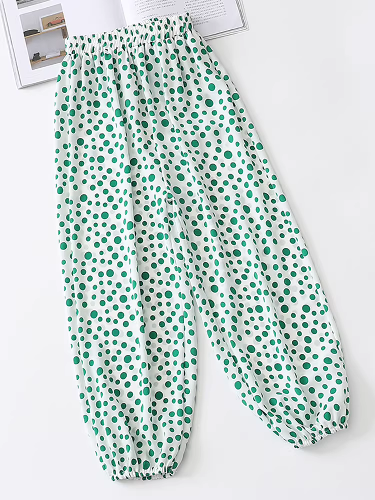 Quần chấm bi cho bé gái, quần mùa hè cho trẻ em, quần jogger cho bé gái, kiểu mới 2025, quần đèn lồng voan cho bé lớn, thời trang và mỏng nhẹ.