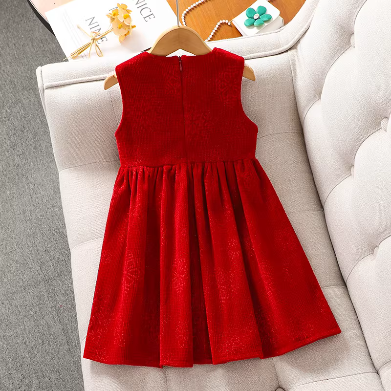 Váy đỏ bé gái thu đông 2025, trang phục Tết, bộ đồ trẻ em, váy kiểu Chanel, trang phục Tết cho bé gái