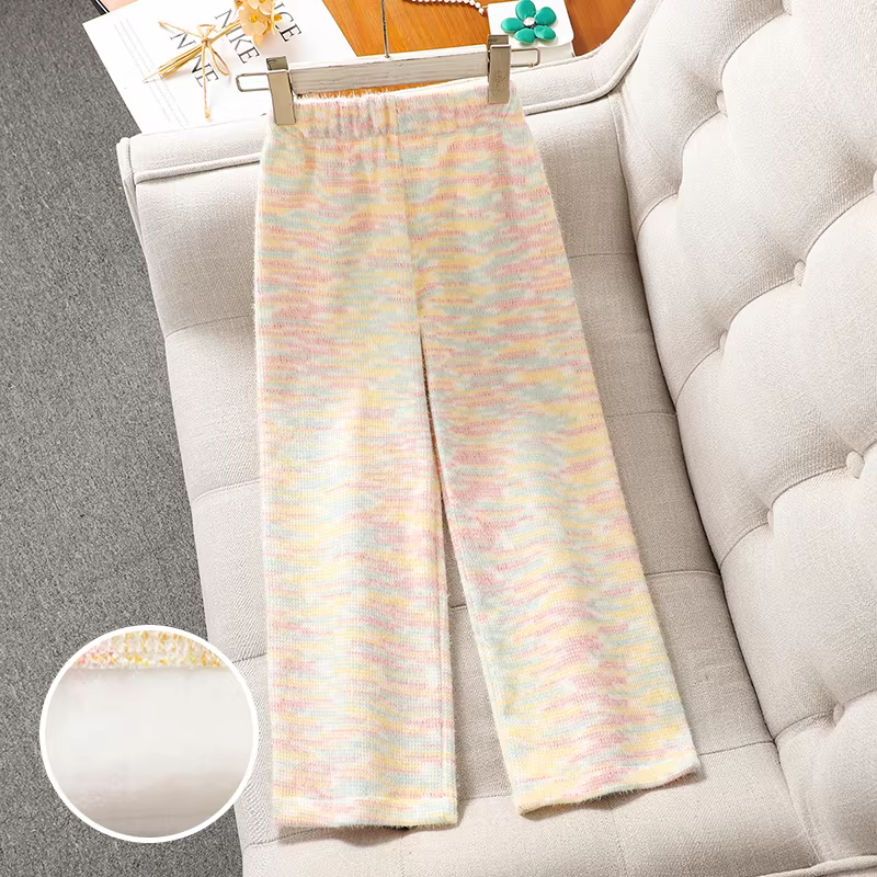 Quần lót lông cừu dành cho bé gái mùa thu đông, quần áo ngoài lông cừu tích hợp dành cho trẻ em, quần gạo nếp cầu vồng, quần ống rộng ống thẳng mùa đông dành cho các bé gái lớn hơn.