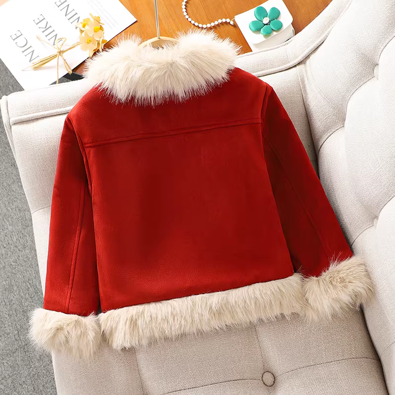 Trang phục phong cách Chanel dành cho bé gái, váy đỏ dày dặn thời trang cho trẻ em, phong cách thu đông, bộ váy hai mảnh dành cho bé gái lớn.