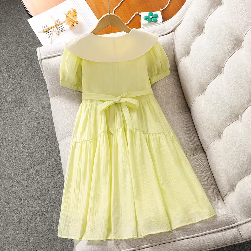 Váy bé gái mùa hè cổ búp bê mỏng năm 2025, váy công chúa ngắn tay mới cho bé gái, váy mùa hè cho bé gái