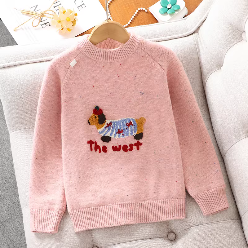 Áo len kiểu Hàn Quốc dành cho bé gái, quần áo trẻ em mùa đông, lót lông cừu, dày dặn, áo sơ mi dệt kim ấm áp, áo chui đầu cho bé gái lớn, mặc mùa thu đông.