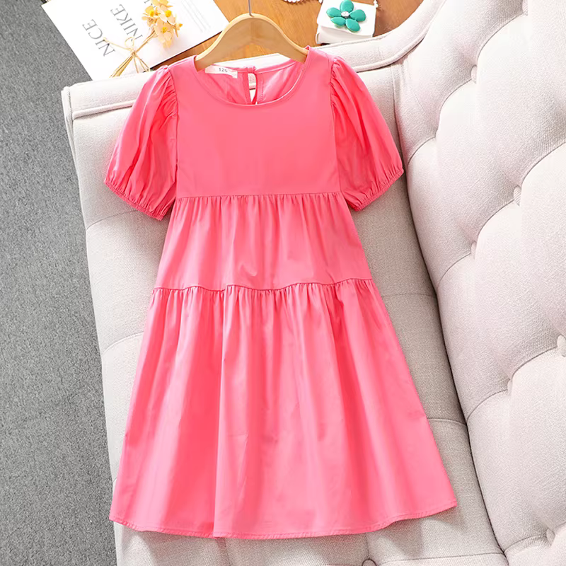 Váy hè bé gái 2025, quần áo trẻ em mới, váy công chúa trắng phong cách rừng, váy tay bồng mùa hè cho bé gái