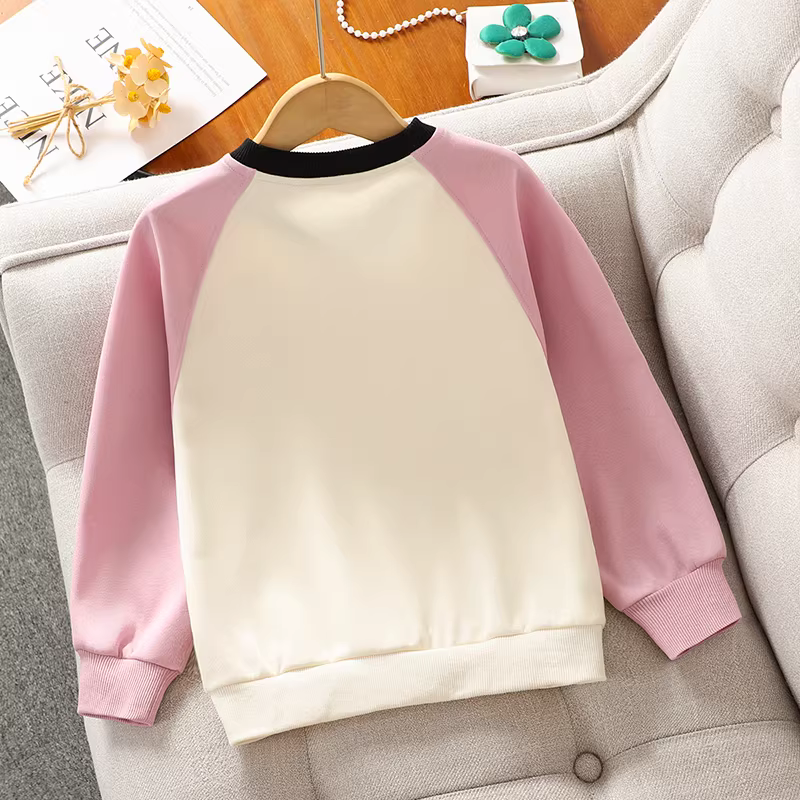 Áo nỉ in hình nơ cho bé gái, kiểu mới thu đông 2025, áo kiểu rộng rãi, áo len mặc thường ngày cho trẻ em