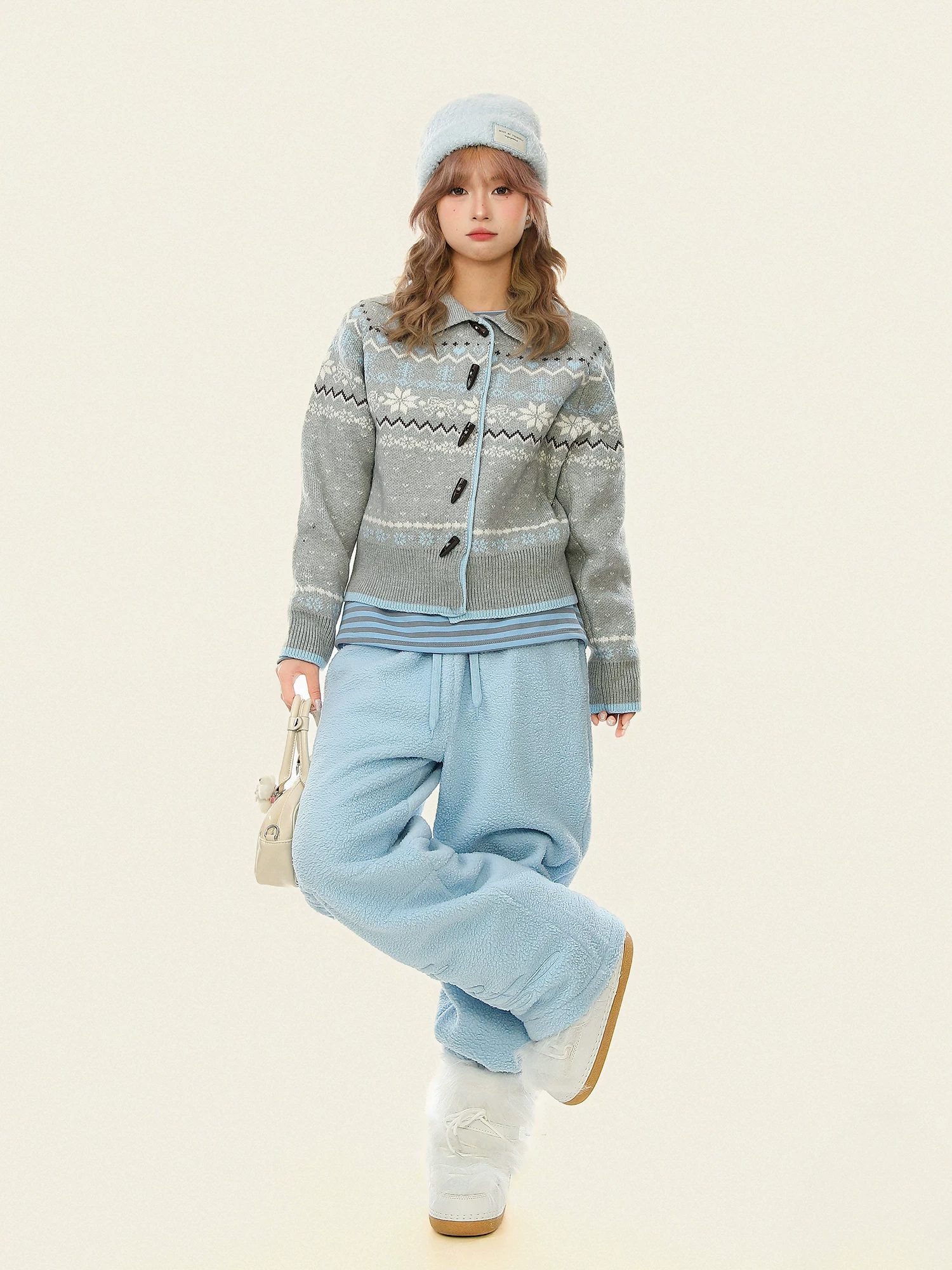 Áo len cardigan có cổ kiểu Fair Isle mang không khí Giáng sinh dành cho nữ, mùa thu đông, có cúc sừng, áo cardigan dệt kim dáng rộng.