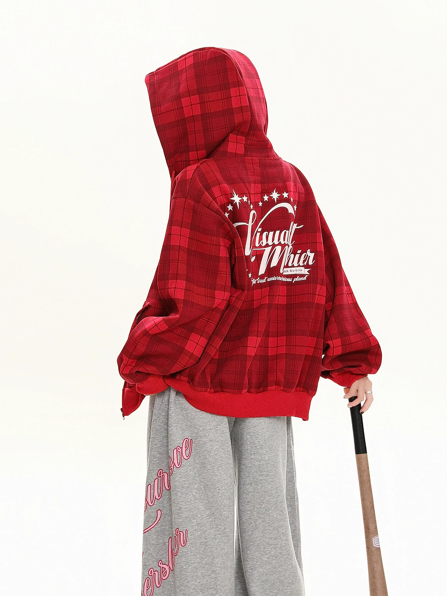 Bulu Biscuit American Retro Kẻ sọc có mũ trùm đầu dài tay Áo len cardigan dành cho nữ 2025 Mùa thu dáng rộng Áo khoác đa năng thông thường.