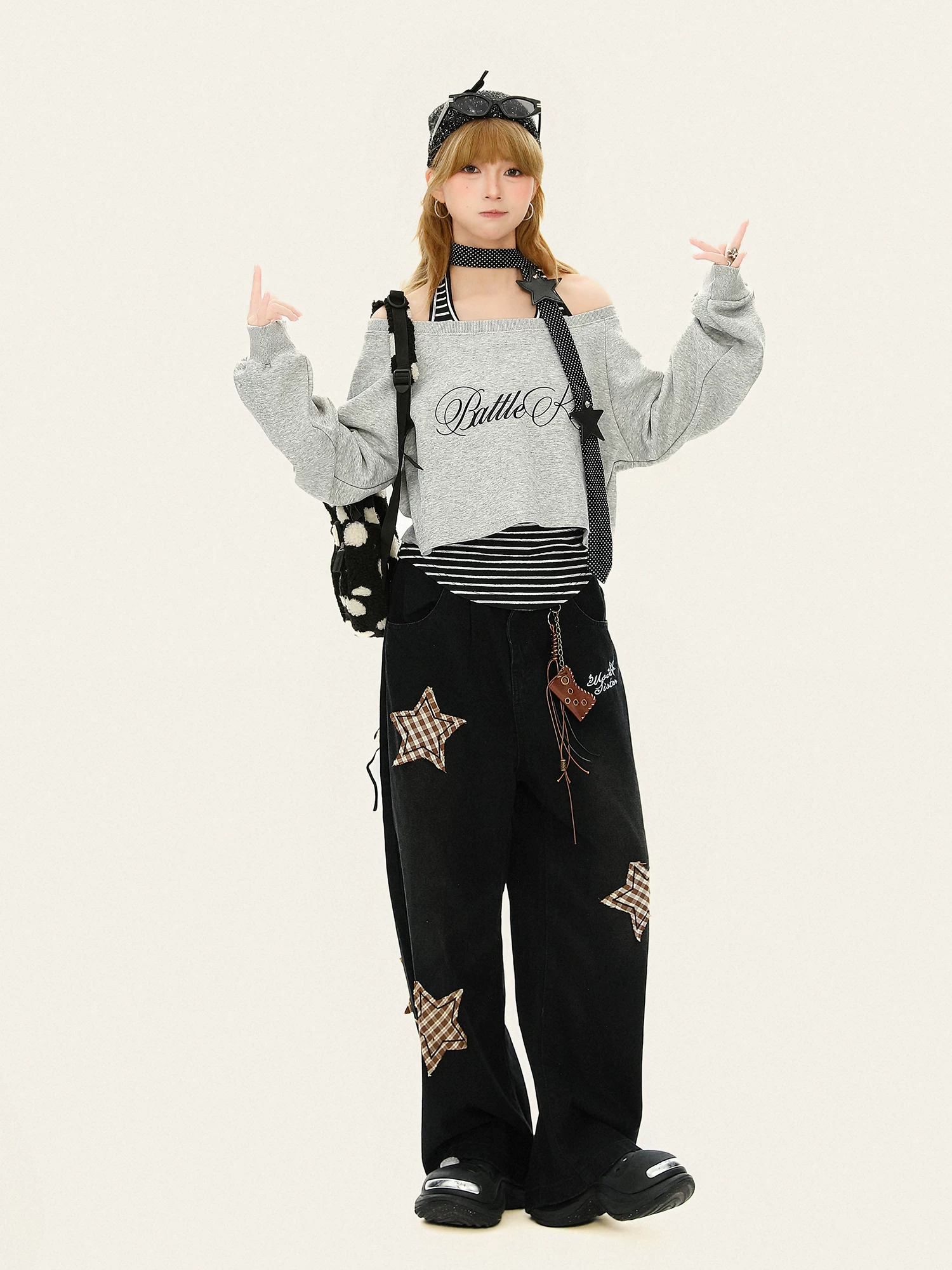 Quần jeans ống đứng kiểu Mỹ cổ điển phối họa tiết sao dành cho nữ, thương hiệu thời thượng, dáng ôm, quần ống rộng thoải mái.