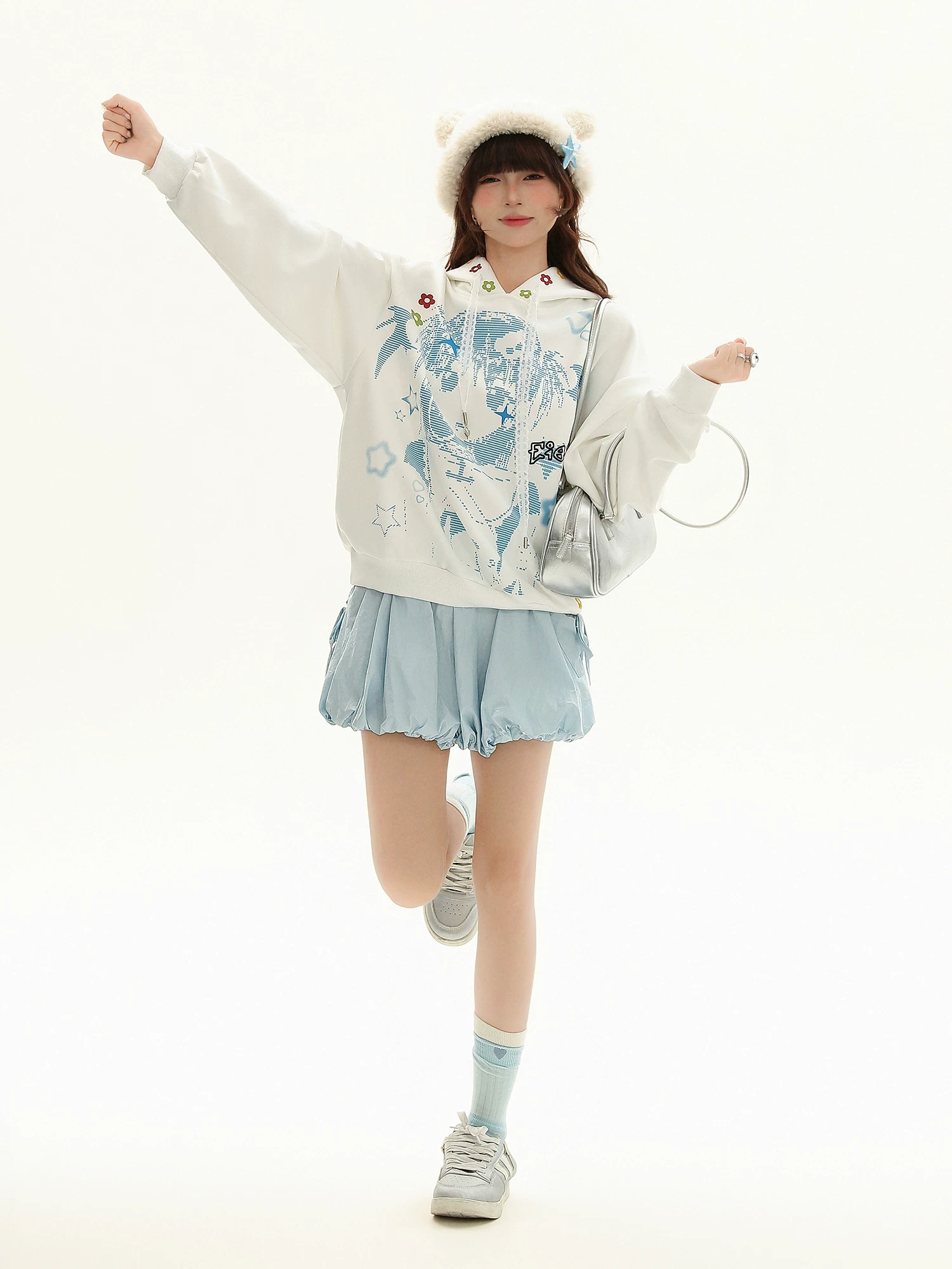Áo nỉ có mũ trùm đầu kiểu Mỹ Bulu Biscuit dành cho nữ, áo hoodie rộng rãi thoải mái cho mùa thu.