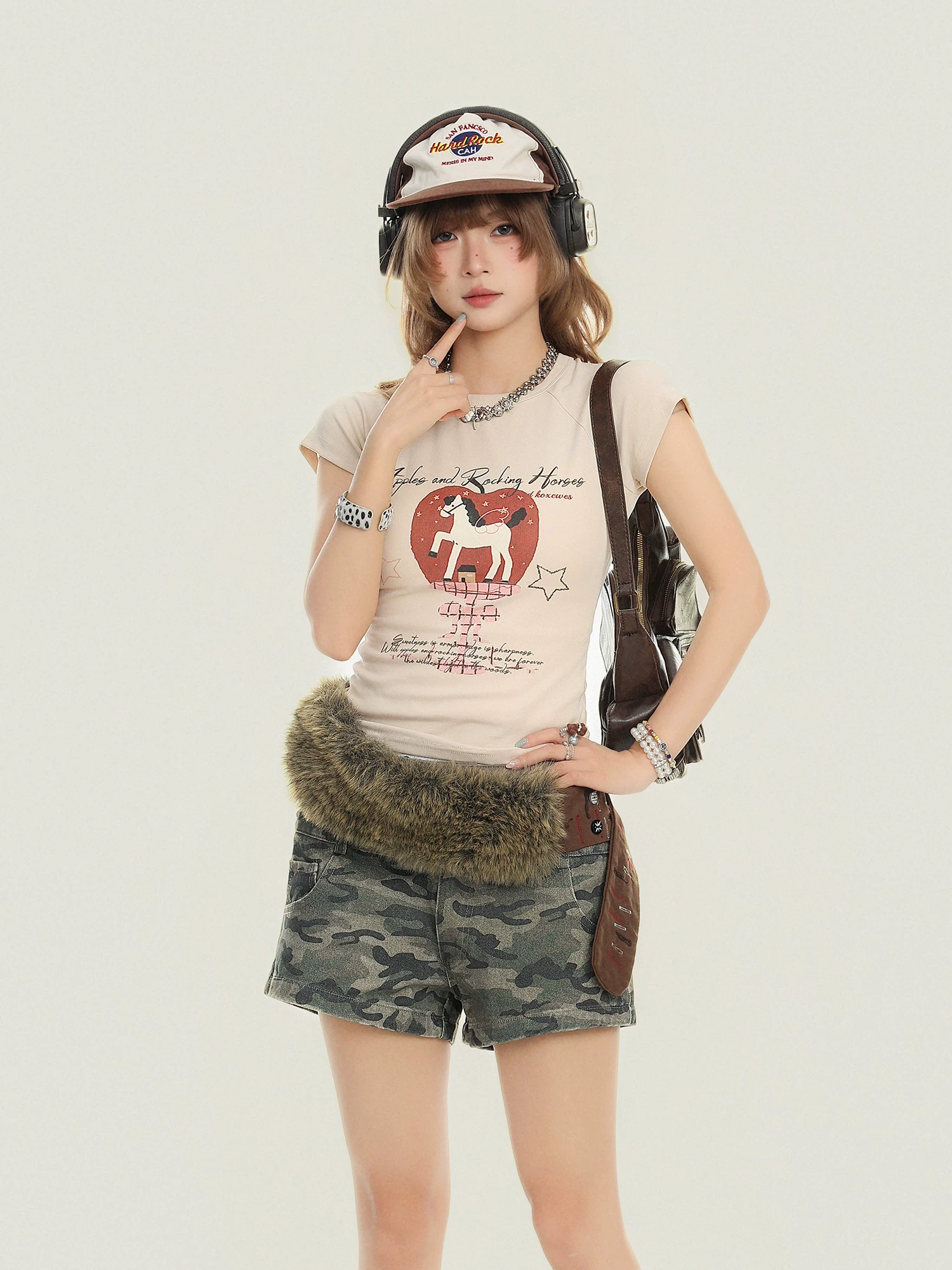 Áo thun ngắn tay kiểu Raglan Bulu Biscuit American Sweet Cool Spicy Girl dành cho nữ, áo ngắn cổ tròn vừa vặn mùa hè.