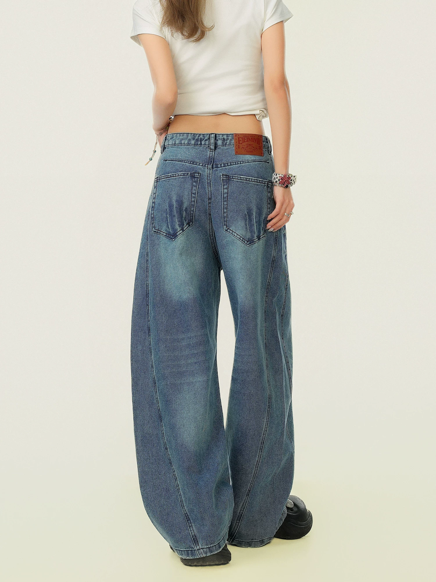 Quần jeans nữ kiểu Mỹ cổ điển, thiết kế độc đáo, quần ống rộng thoải mái đa năng, thương hiệu thời thượng.