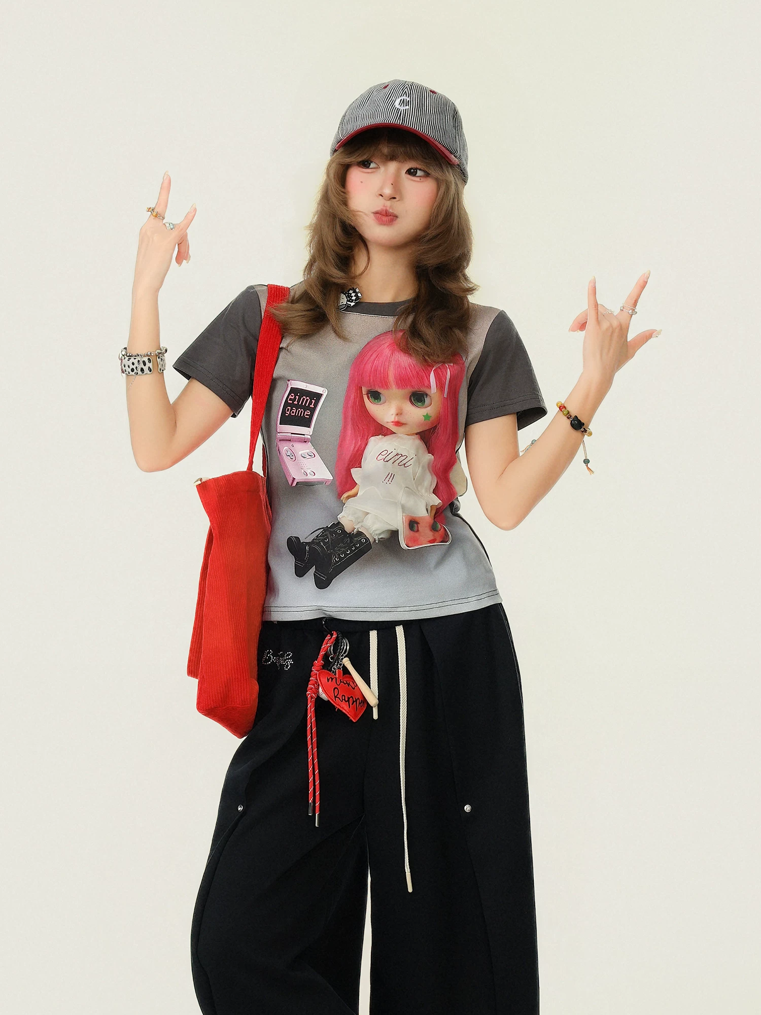 Áo thun ngắn tay in hình cô gái hoạt hình phong cách Y2K dành cho nữ, áo crop top dáng ôm phong cách Hàn Quốc mùa hè.