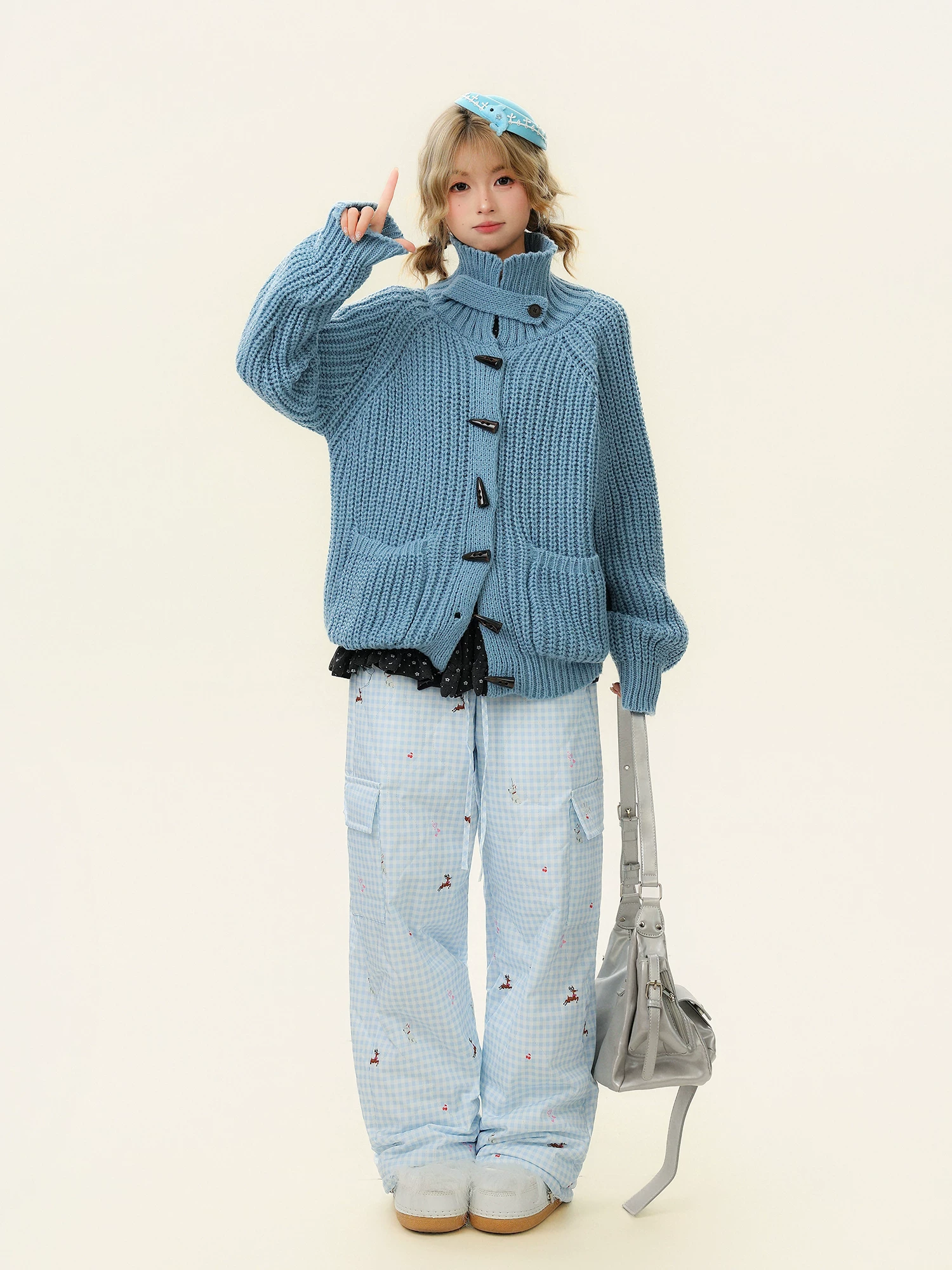 Quần cotton ống rộng có dây rút kẻ sọc dành cho nữ, quần ống rộng ấm áp mùa đông, quần thường ngày ống rộng.