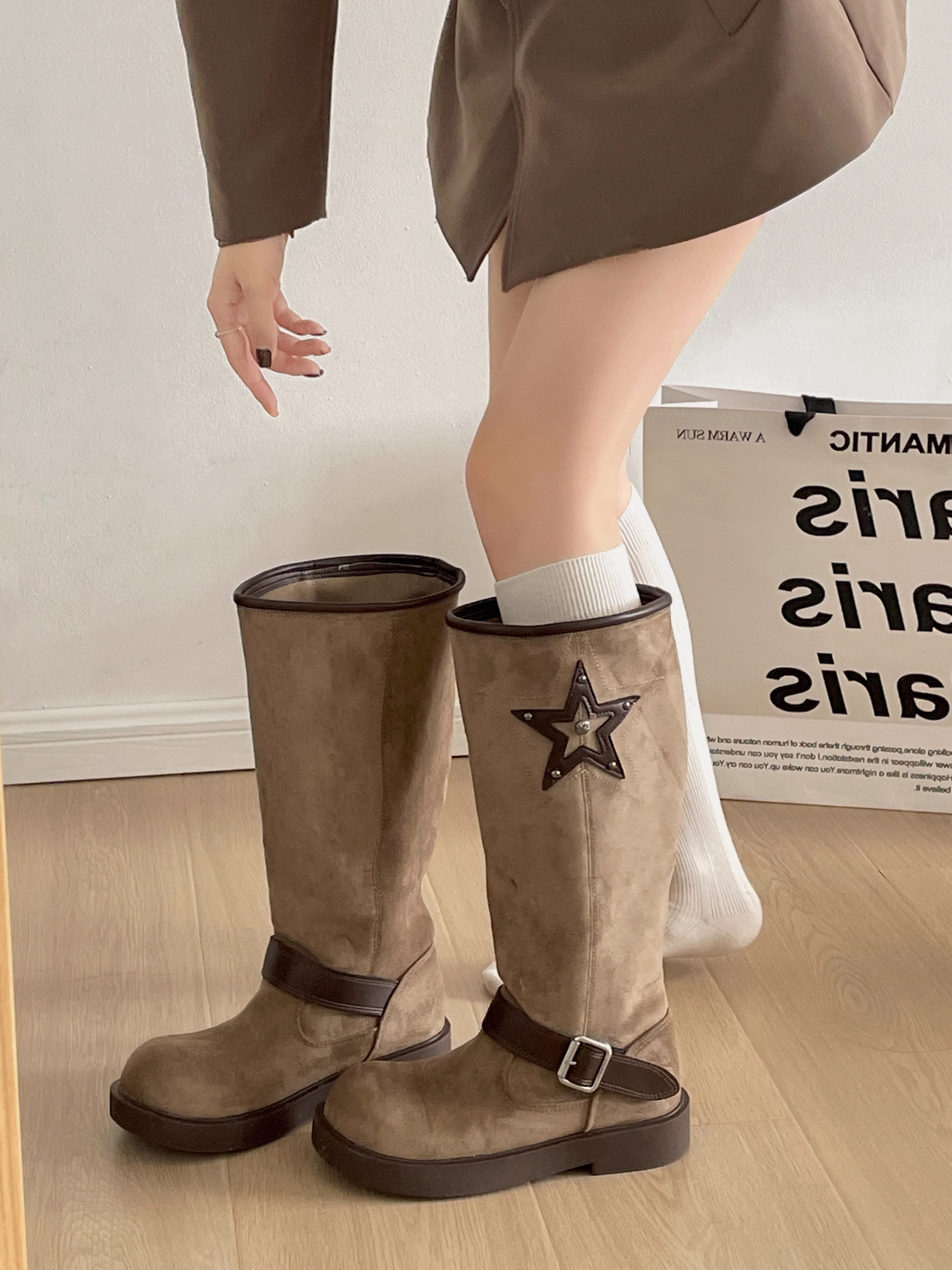 Giày bốt đế dày kiểu cổ điển Meilade dành cho nữ, bốt cao cổ mùa thu đông 2025, đa năng, tăng chiều cao, dành cho phụ nữ nhỏ nhắn