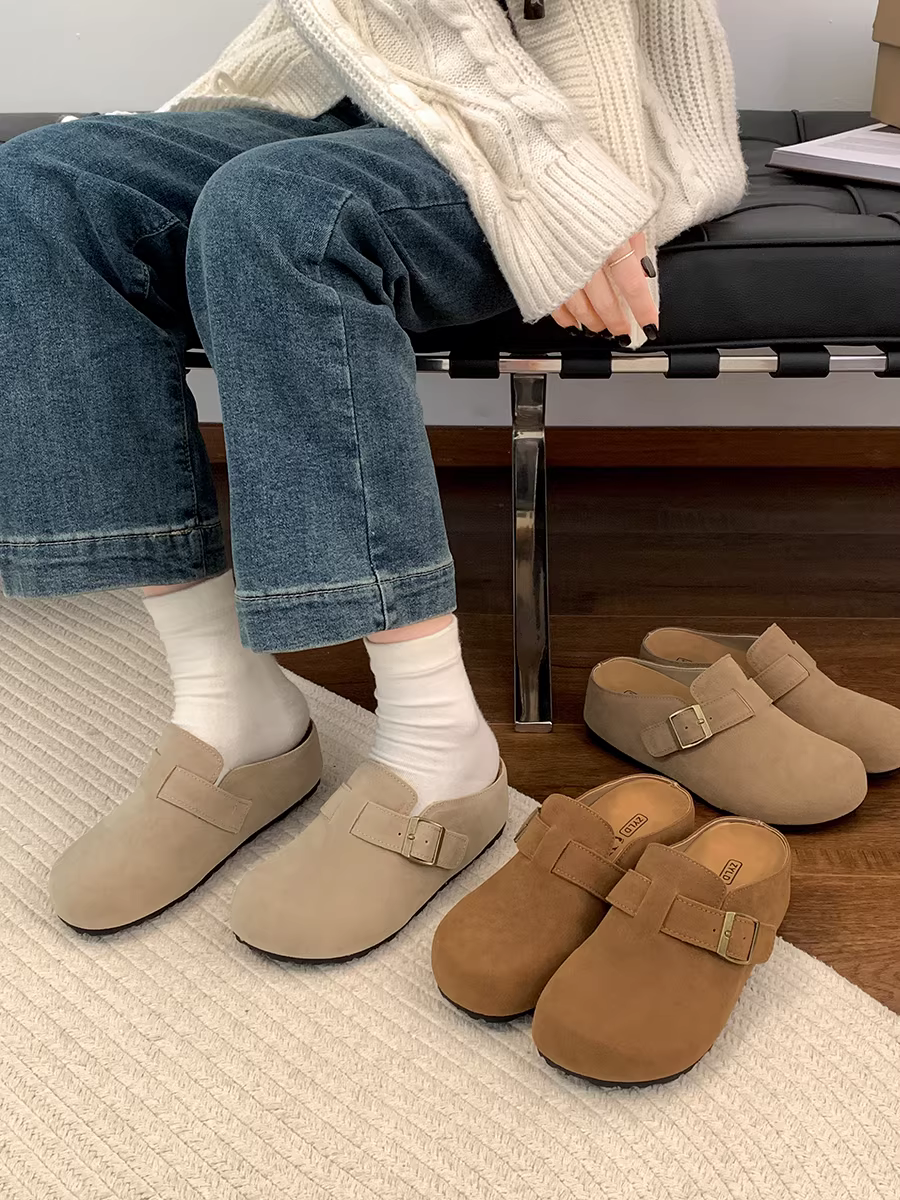 Giày Birkenstock đế dày cổ điển dành cho nữ, kiểu thu đông 2025 mới, đi ngoài trời, kiểu xỏ ngón kín mũi, tăng chiều cao.