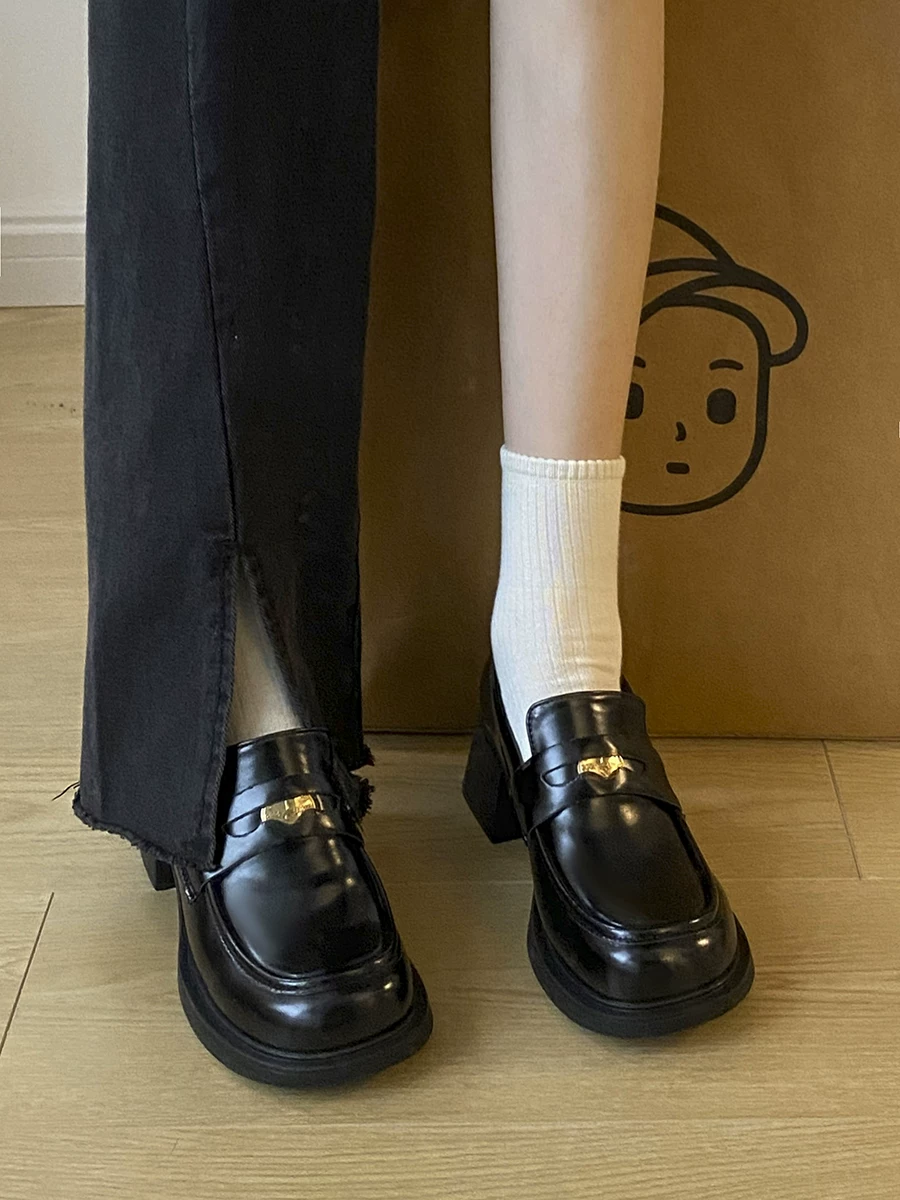 Giày lười kiểu Pháp Nanzai Nanfang dành cho nữ 2025, mẫu mới mùa thu, màu nâu, kiểu Mary Jane, gót cao chunky, giày da nhỏ kiểu Anh.