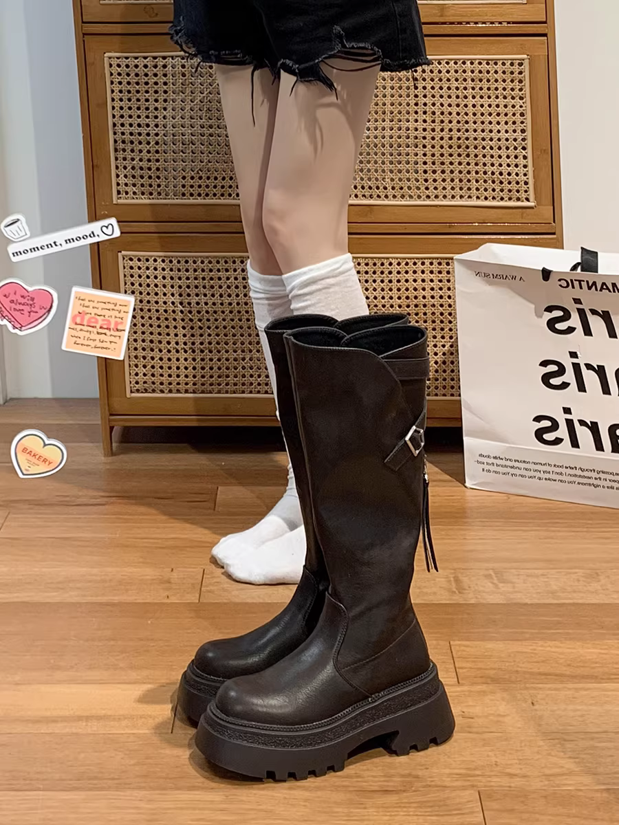 Giày bốt cao đến đầu gối cho nữ, kiểu dáng mới thu đông 2025, gót dày, đa năng, kiểu dáng nhỏ nhắn, giúp bạn trông thon gọn hơn, phong cách miền Nam.