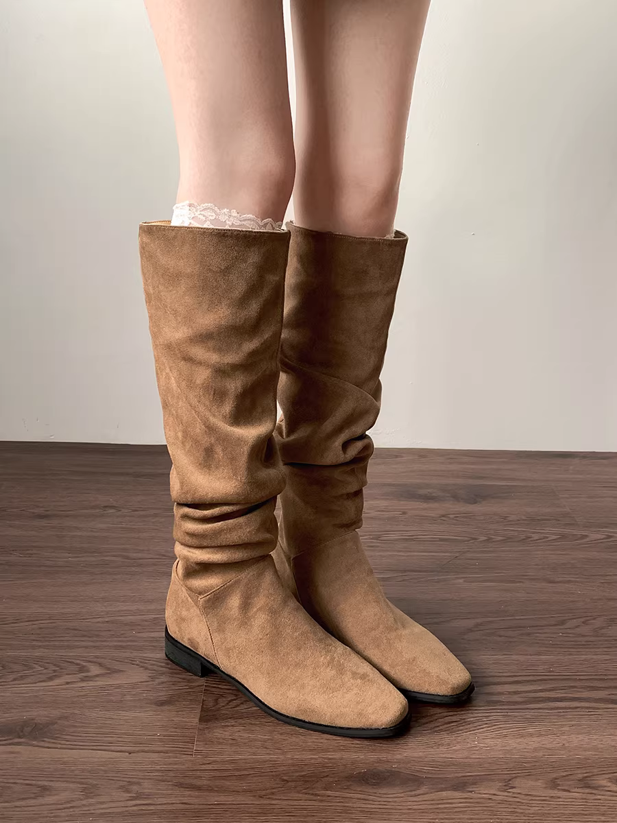 Giày bốt cao cổ dày gót cao kiểu retro dành cho nữ, mẫu mới thu đông 2025, bán chạy, tăng chiều cao, kiểu dáng ôm dáng, thoải mái.