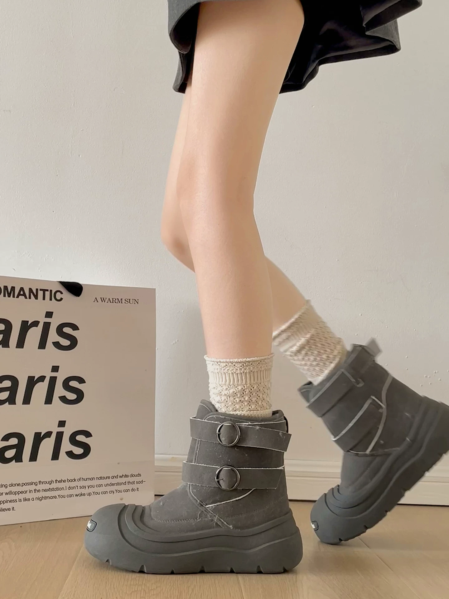 Giày bốt tuyết dày đế cao lót lông cừu Nanzai Nanfang dành cho nữ, mẫu mới mùa đông 2025, giữ ấm, chất liệu cotton Đông Bắc