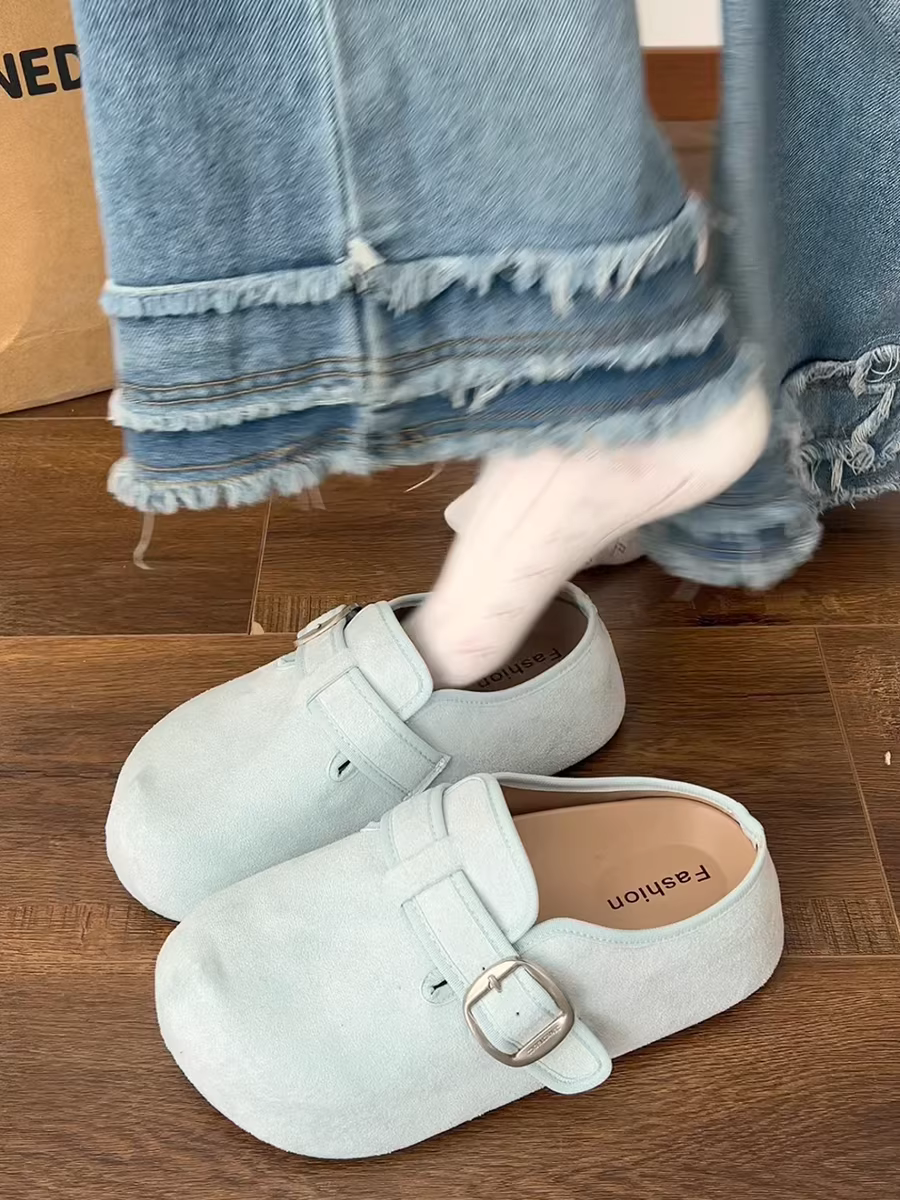Dép đế xuồng kín mũi chống trơn dành cho nữ, kiểu dáng retro mới mùa thu 2025, kiểu Birkenstock nửa dép.
