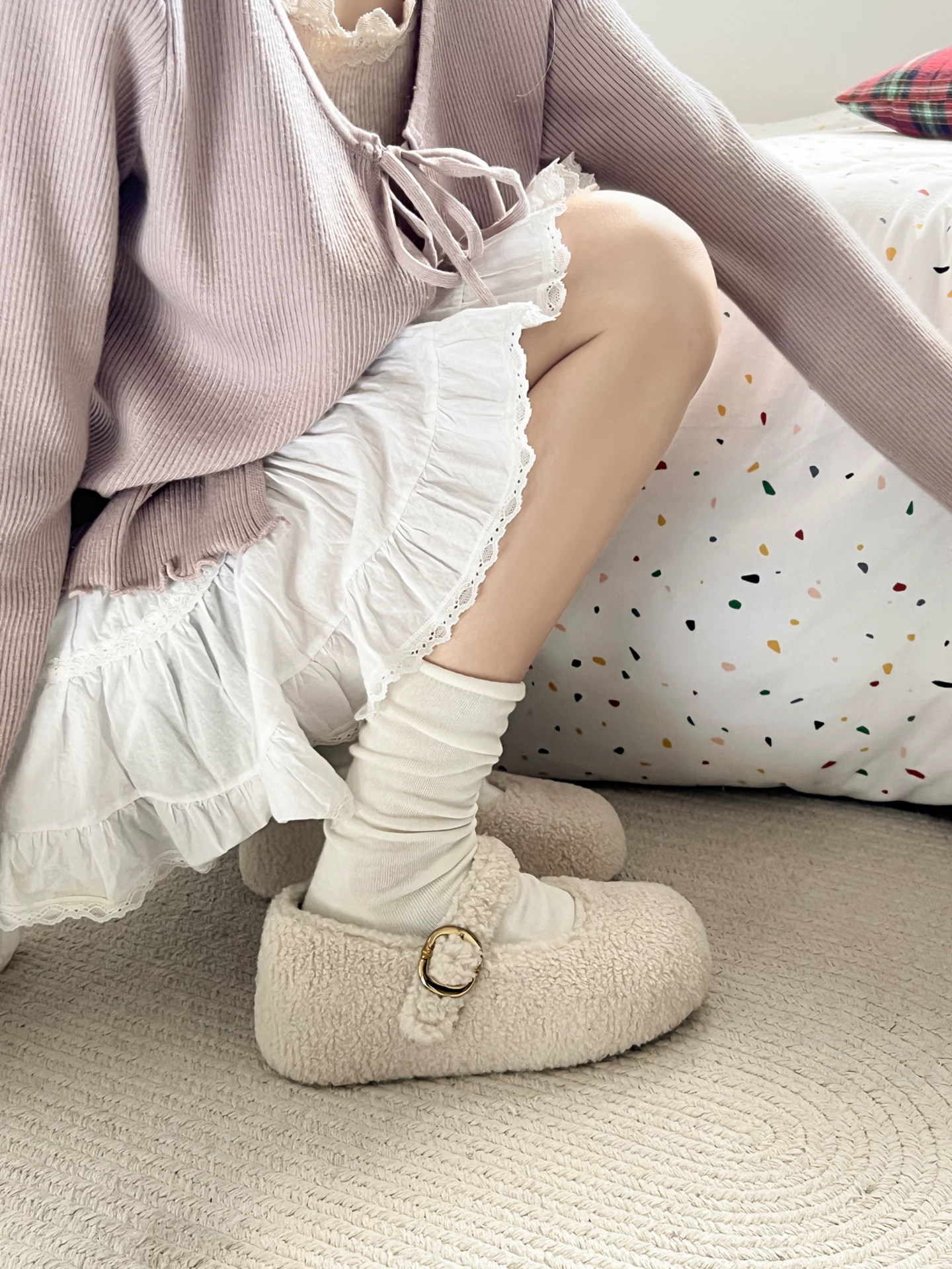 Giày lông dày đế dày phong cách retro Nanzai Nanzhao dành cho nữ 2025, giày mùa đông mới lót lông giữ ấm chống trơn trượt bằng cotton, thích hợp đi ngoài trời