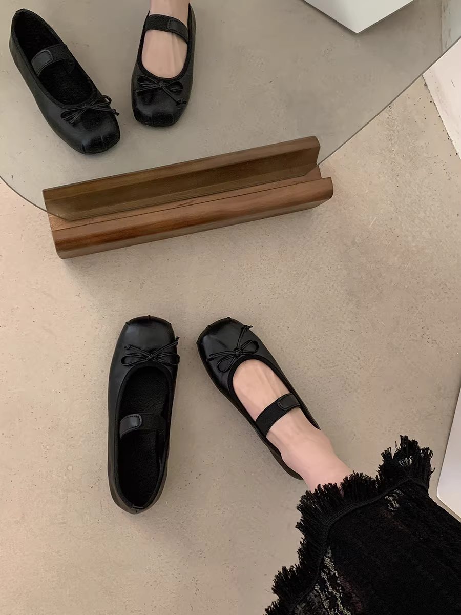 Giày bệt kiểu Chanel miệng nông gót thấp dành cho nữ, giày ba lê đế mềm mới mùa thu 2025, giày Mary Jane kiểu Pháp cổ điển.