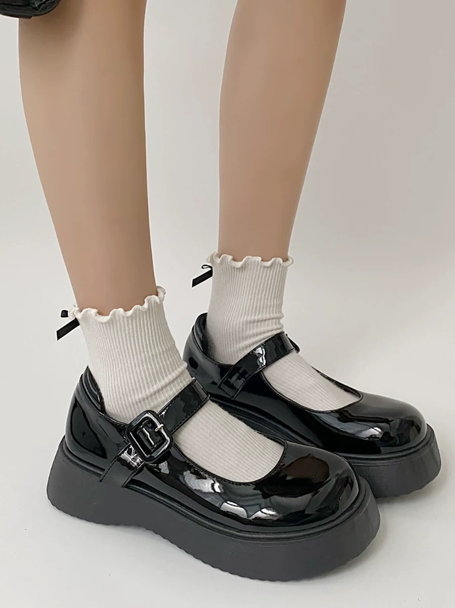 Giày Mary Jane da đế bánh mì kiểu Pháp dành cho nữ, mẫu mới thu đông 2025 phong cách vintage Anh, giày bệt kiểu học sinh JK