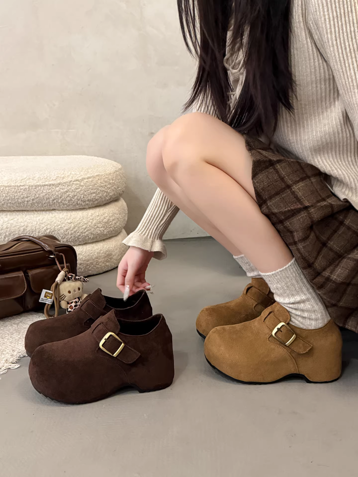 Giày Birkenstock đế dày kiểu cổ điển Nanzai dành cho nữ 2025 Giày cotton đa năng lót lông cừu mới mùa thu đông