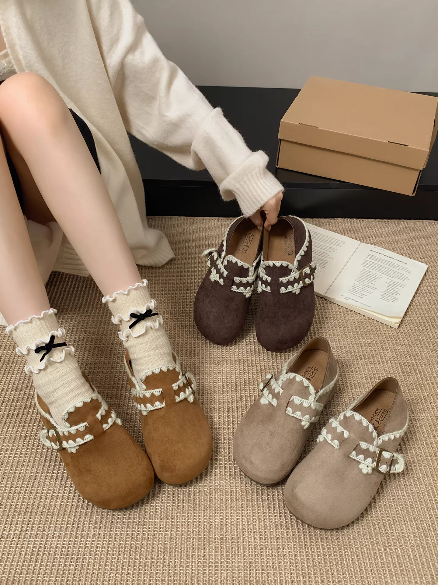 Giày Birkenstock đế bằng nâng chiều cao, kiểu dáng cổ điển hai chiều, màu nâu, dành cho nữ, mẫu mới thu 2025, đa năng, dễ phối với chân váy