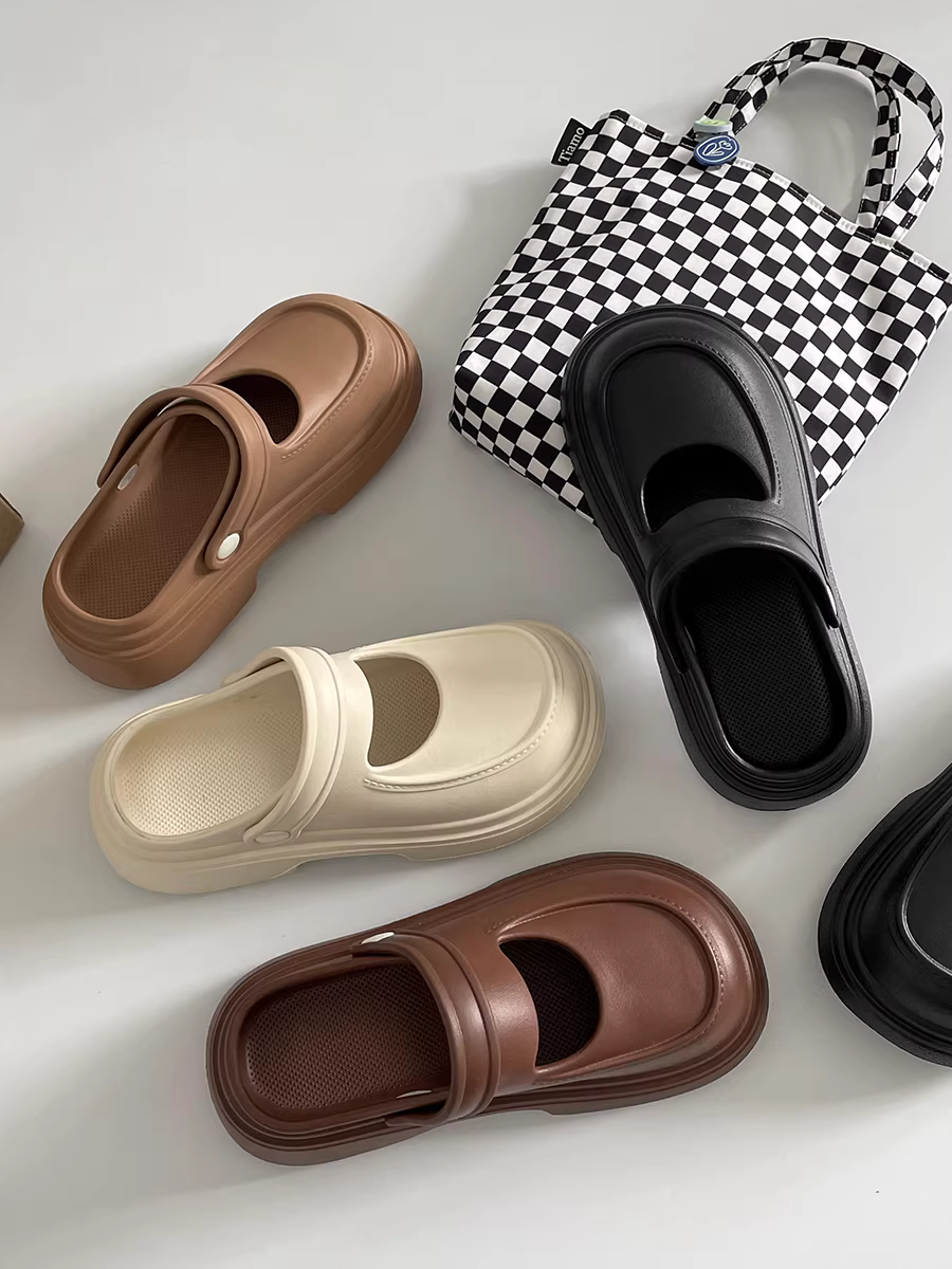 Dép nữ đế dày, mũi kín, đi ngoài trời mùa hè, mẫu mới 2025, chống trơn trượt, tăng chiều cao.