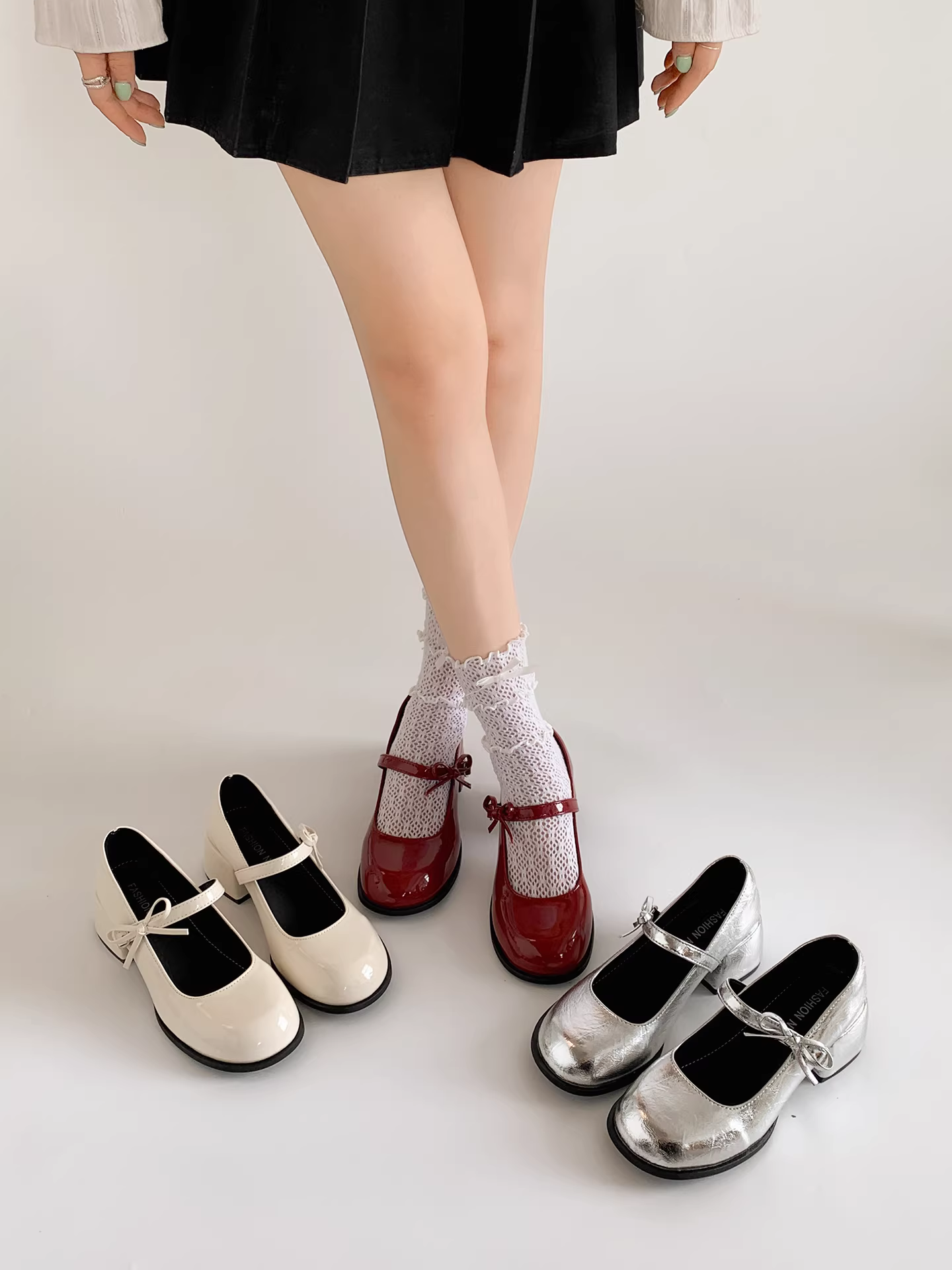 Giày bệt nữ kiểu Pháp cổ điển màu bạc, đế dày, mùa thu 2025 kiểu mới, cao cấp, tăng chiều cao, đa năng, kiểu Mary Jane