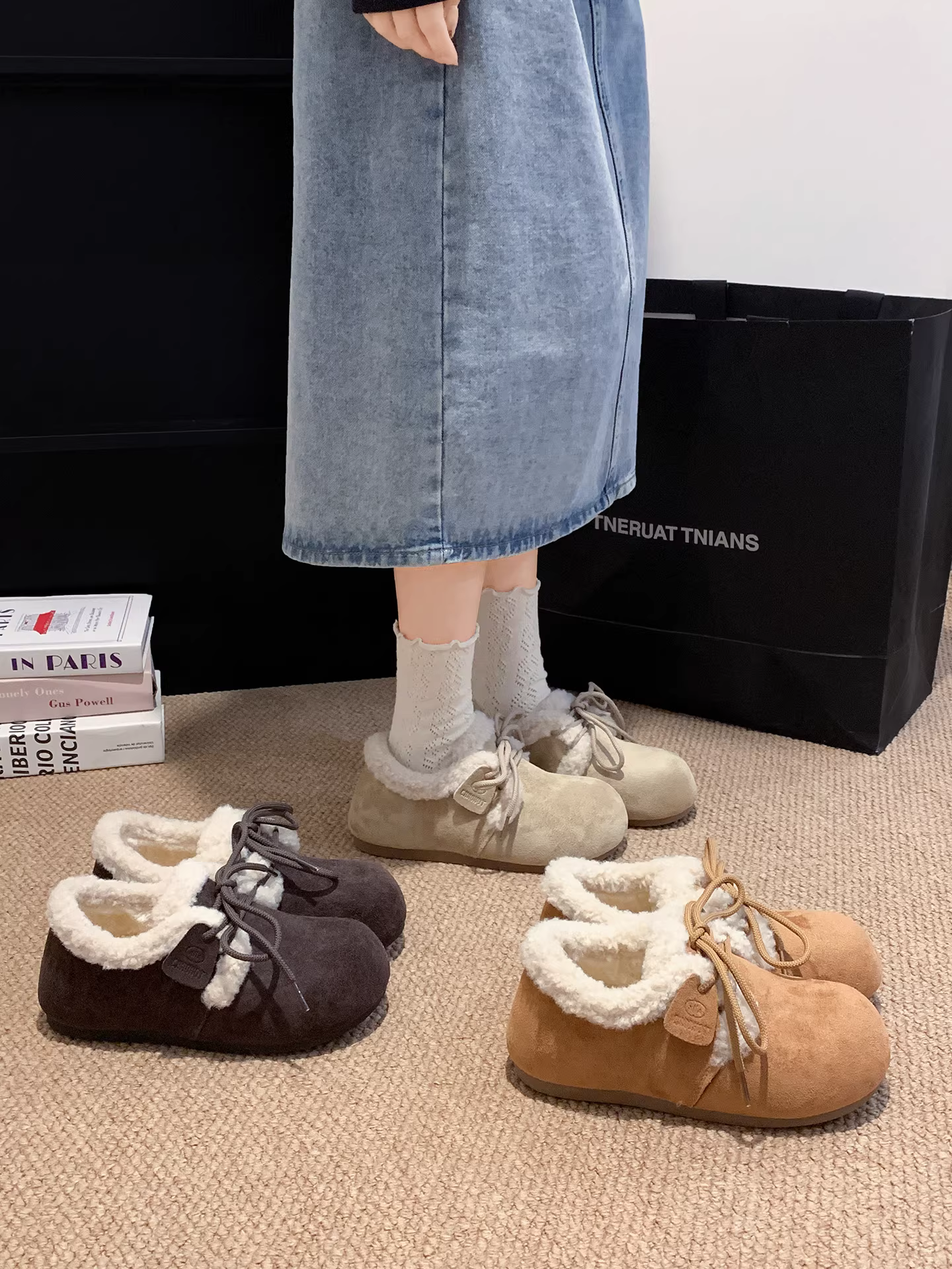 Giày Birkenstock đế dày lót lông cừu giữ ấm đa năng kiểu cổ điển Nam Trung Quốc dành cho nữ 2025 Mẫu mới mùa đông Giày cotton dày dặn