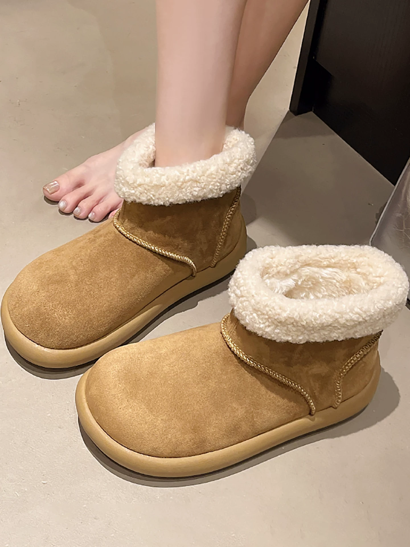 Giày bốt đi tuyết đế dày lót lông cừu kiểu cổ điển Nanzai dành cho nữ 2025 Giày cotton kiểu Birkenstock tăng chiều cao ngoài trời mùa đông mới ấm áp