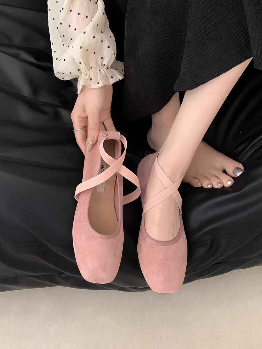 Giày bệt nữ Nanzai Nanfang màu hồng kiểu mới mùa thu 2025, đế mềm, kiểu Mary Jane, phối cùng chân váy