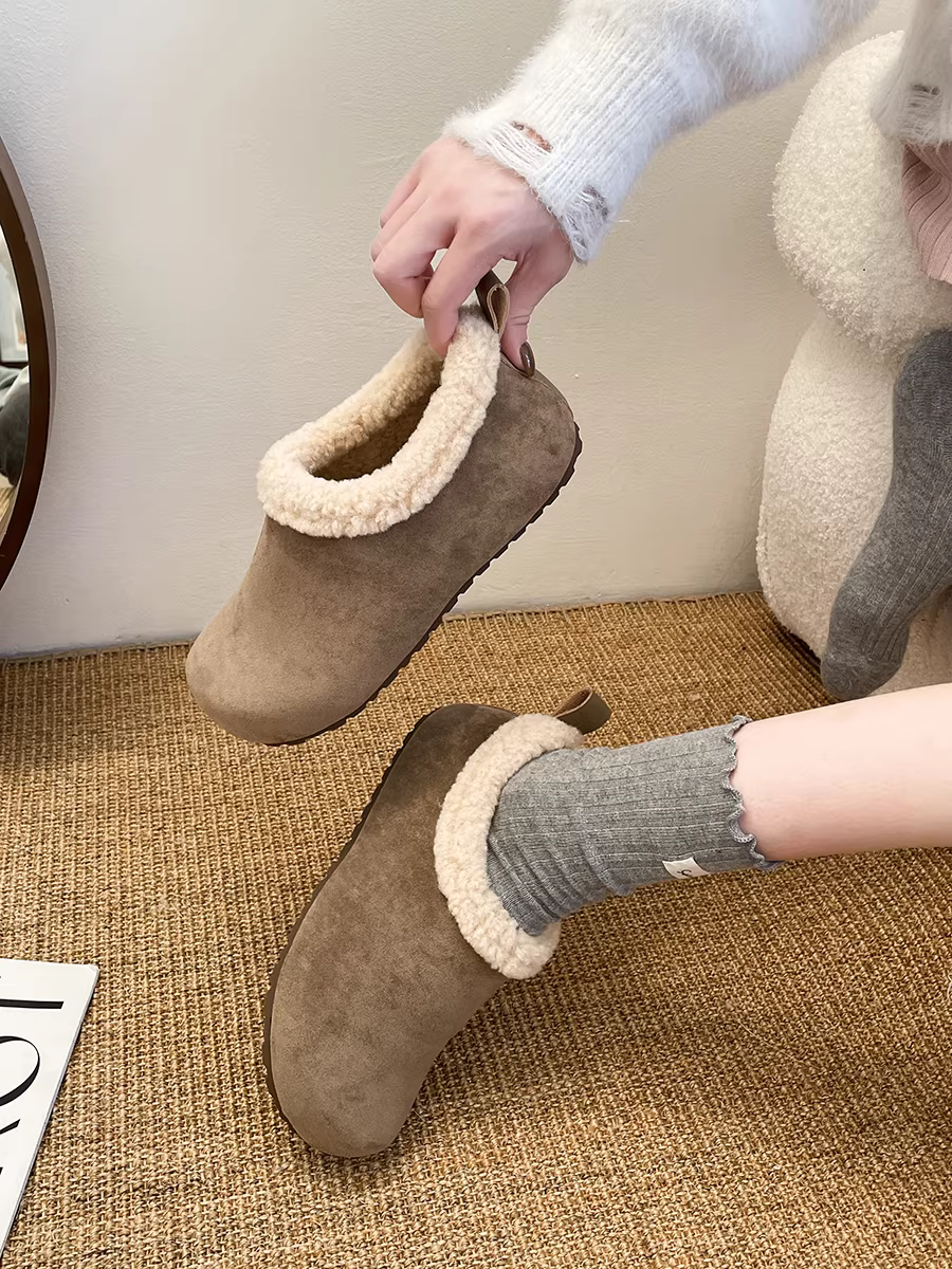 Giày cotton đế dày kiểu cổ điển Nanzai Nanshan dành cho nữ, giày Birkenstock lót lông ấm áp kiểu mới 2025.
