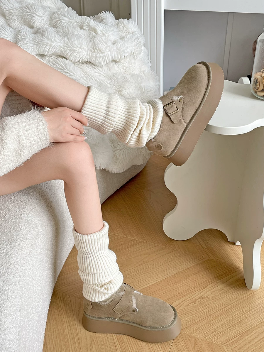 Giày bốt đi tuyết đế dày dành cho nữ của Nan Zai Nan, mẫu mùa đông mới 2025, giày kiểu Birkenstock lót lông cừu, giày cotton tăng chiều cao, chống trơn trượt.