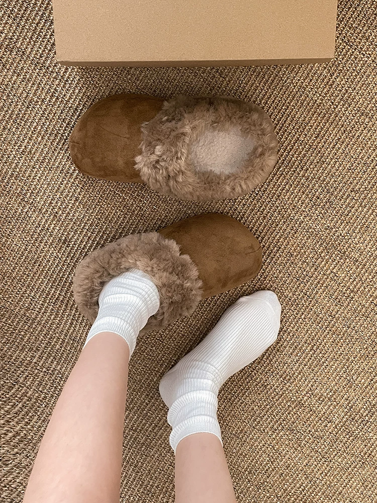 Giày dép lông ấm đế dày kiểu cổ điển Nam Trung Quốc dành cho nữ 2025 Mẫu mới Thu Đông đi ngoài trời Giày bông kiểu Birkenstock