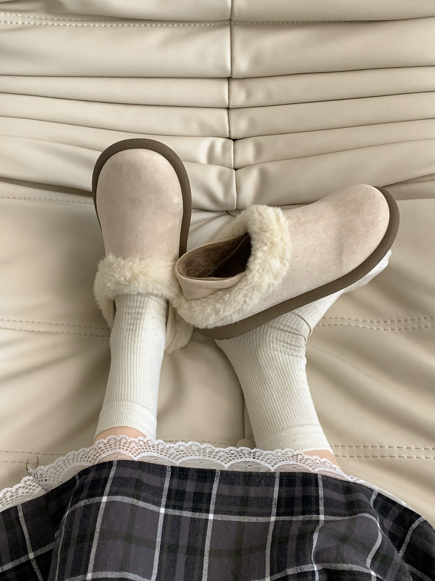 Giày lông mềm đế bằng chống trơn Nanzai Southern Brown Retro nữ 2025 mới mùa thu đông đa năng lót lông cừu kiểu Birkenstock