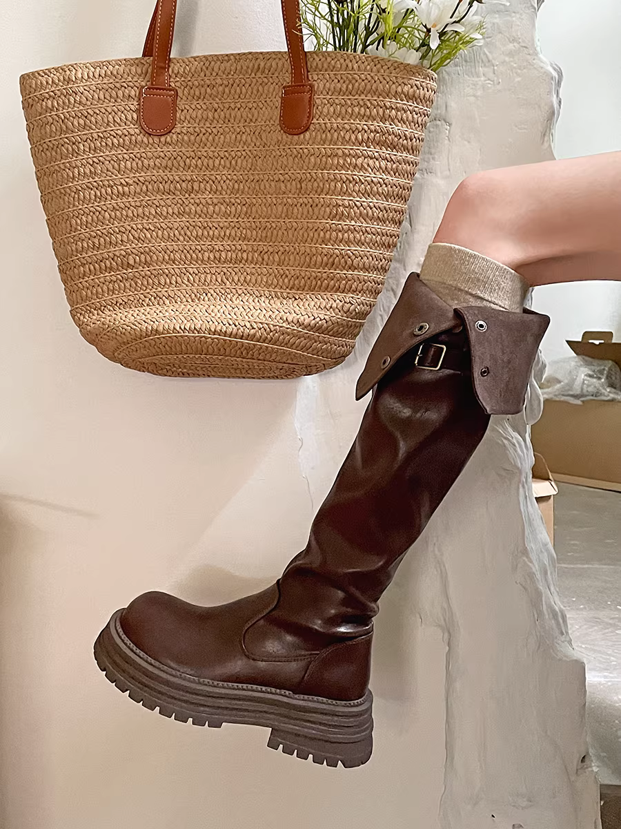 Giày bốt cao quá gối đế dày phổ biến dành cho phụ nữ nhỏ nhắn ở miền Nam, mẫu giày bốt cưỡi ngựa dáng thon gọn mới mùa xuân thu 2025.