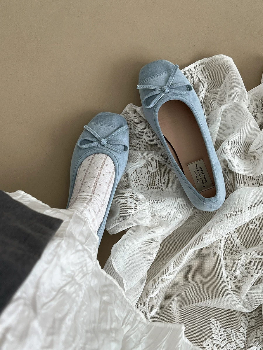 Giày bệt kiểu ballet cổ điển Pháp dành cho nữ, mẫu mới thu 2025, đa năng, màu xanh dương, mũi vuông, kiểu Mary Jane