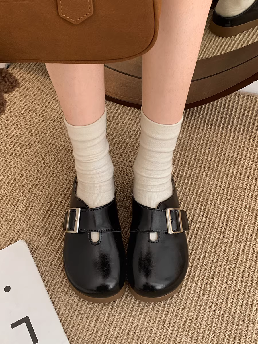 Giày Birkenstock đế dày kiểu cổ điển Nanzai Nandong dành cho nữ 2025, mẫu mới mùa thu, kiểu lười, mũi kín, nửa dép